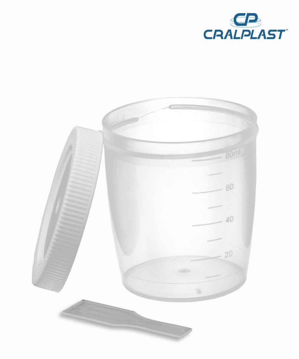 Coletor de urina 80mL com pá  tampa branca